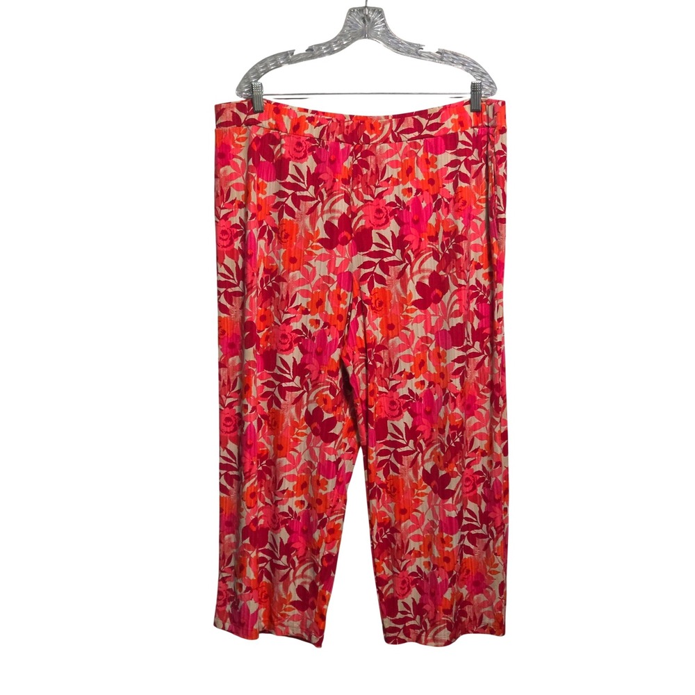 Susan Graver Liquid Knit Floral Crop Pants Red Pink Orange Plus Size 1X